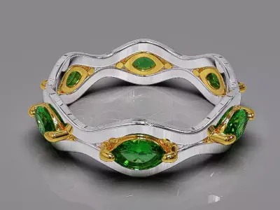 Prong set marquise shape diamond wavy ring band 3D print model
