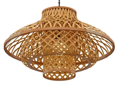 Chandelier Light fixture Round Wicker Rattan Lampshade 3D model