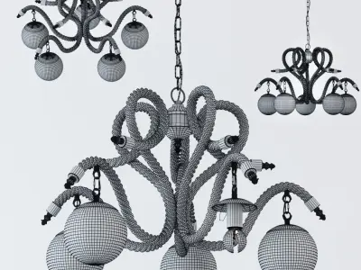 Chandelier Lobe Rope Chandelier Globe 5 3D model