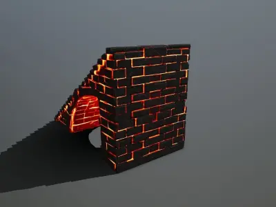 stairs brick wall with lights Low-poly 3D model