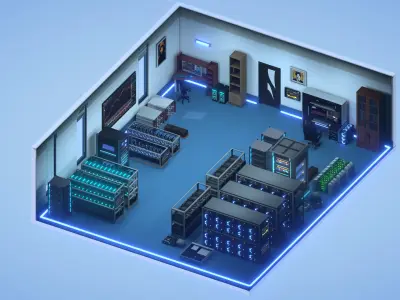 Mining Crypto Farm Pack Low-poly 3D model