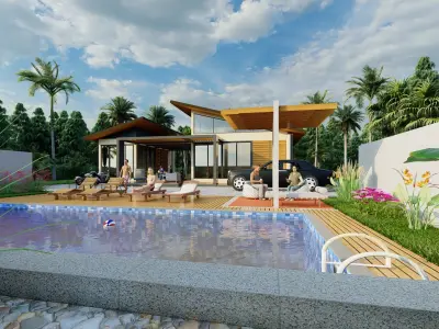  Exterior resort Scene Sketchup Model by  forest area 3D model