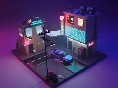 Cyberpunk Street Model Low-poly 3D model
