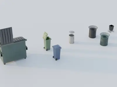 Pack of Rubbish Bins Low-poly 3D model