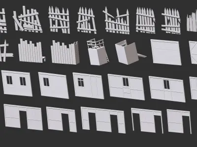 300 Low poly wooden shed house parts kitbash Zbrush IMM 3D model