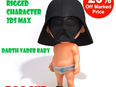 Darth Vader baby cartoon rigged 3D model