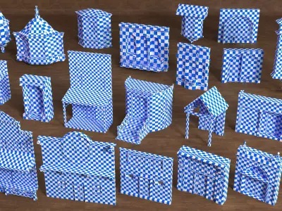 Building Facade Collection 11 - 22 pieces Low-poly 3D model