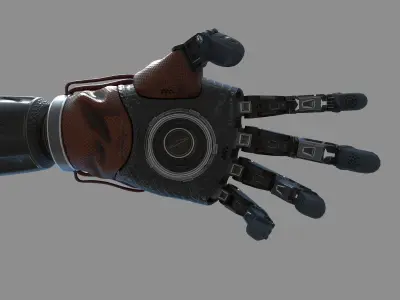 mechanical arm robot hand with leather cable and carvings 3D model