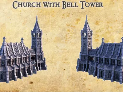 Church with Bell Tower  Tabletop Terrain 28MM  3D print model