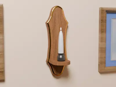 Basic Vintage Wood Wall Sconce with Candle Free low-poly 3D model