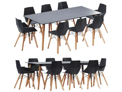 Faz Wood Dining Table And Chair 3D model