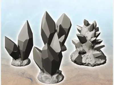 Set of four crystals and ores 4 - Future Sci-Fi SF Post apocalyp 3D print model