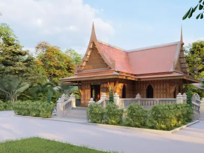 thaisty house 3facad     Thai house  Low-poly 3D model