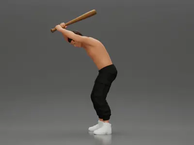 gangster holding baseball bat while biting someone on the floor 3D print model