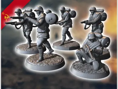 Set of 5 WW2 Soviet stormtroopers with flamethrowers 13 - Soviet 3D print model