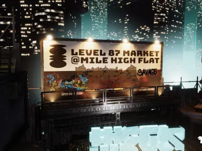 Cyberpunk Rooftop Market Low-poly 3D model