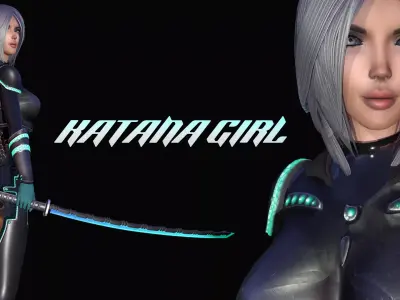 Katana Girl Low-poly 3D model