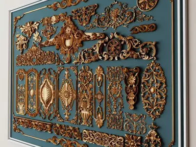 Collection of gold wall decorations Low-poly 3D model