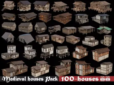 100- Medieval Houses Collection - 4K Textures Game Ready 3D Model Pack