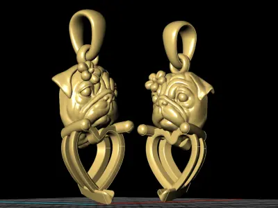 Cute Pug Dog Pendant Necklace Pets Jewelry 3D Cad Design 3D print model