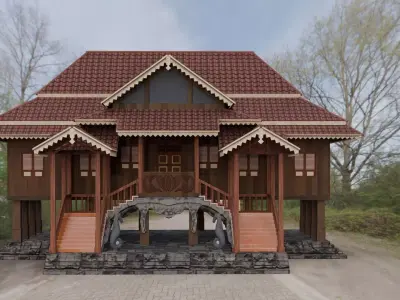 Traditional Houses - Rumah Bubungan Lima Low-poly 3D model