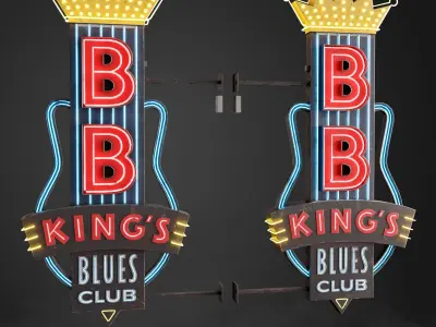 Neon sign Club in 3 types Low-poly 3D model