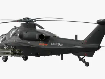  Changhe Attack Helicopter Z-10 with Rocket Loadout Black Rigged 