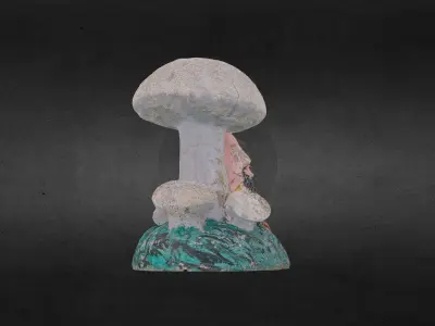 Mushroom with Gnome Statue 3D model