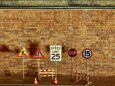 Traffic signs and equipments 3D model