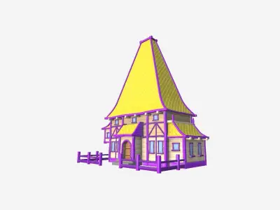 Medieval Building A03 Cartoon Purple - Scenery Backdrop House Low-poly 3D model