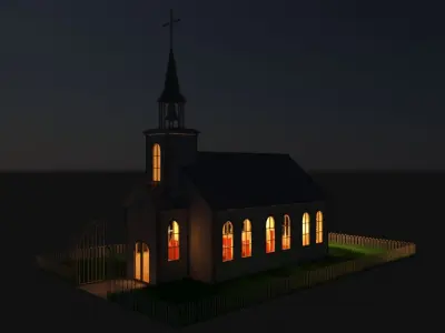 Church lit up at night 3D model