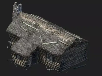 Damaged wooden house Low-poly 3D model