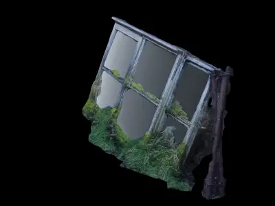 4K Old Overgrown Wooden Window Frame Photoscan Low-poly 3D model