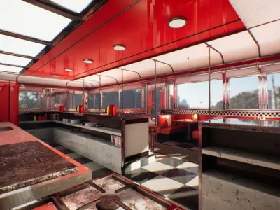 Modular Vintage American Diner Asset Pack UE4 UE5 Blender FBX Low-poly 3D model