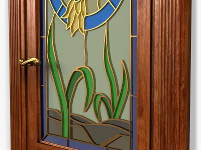 Door0040 wooden door with stained glass 3D model