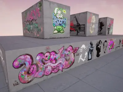 100 Procedural Graffiti for UE4 Low-poly 3D model