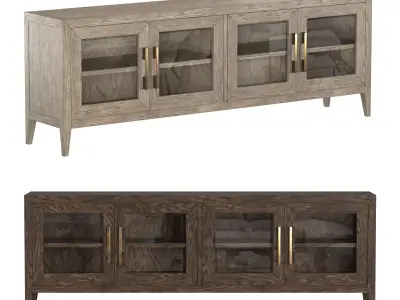 FRENCH CONTEMPORARY GLASS 4-DOOR MEDIA CONSOLE 3D model
