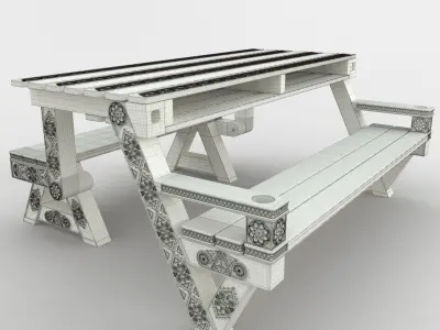 Transformer bench table with carving 3D model