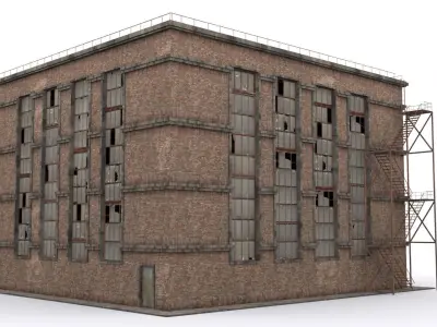 Old brick workshop Low-poly 3D model