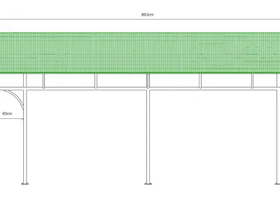 Carport metal structure with glass roof 3D model