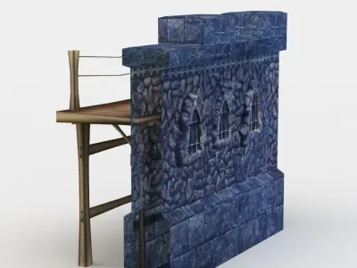 Masonry wall with wooden platform Low-poly 3D model