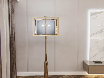Abajur 3D model floor lamp with gold frame Free 3D model