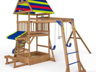 Beach Front Wooden Swing Set 3D model