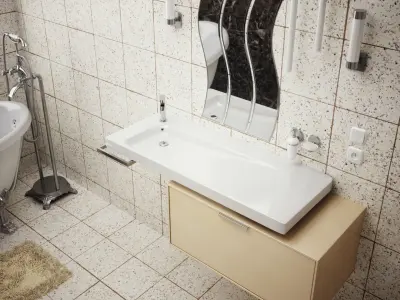 Bathroom with bathtub and toilet Low-poly 3D model