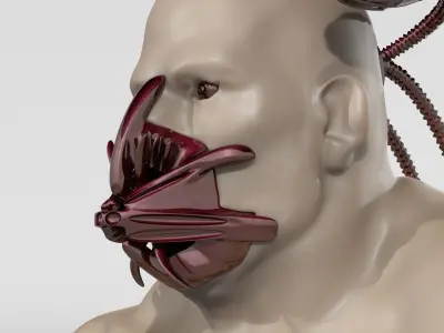 CYBORG man holding sword Low-poly 3D model