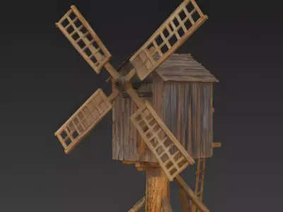 Medieval Wooden Post Mill 3D Model Low-poly 3D model