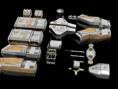 Spaceship Construction Kit Low-poly 3D model