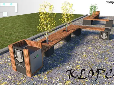  street park modern bench 3d model Free low-poly 3D model