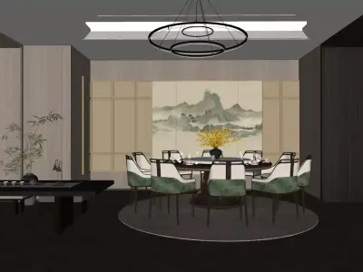 This Chinese - style restaurant private room 3D model
