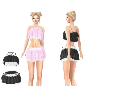 Japanese Lolita Amp Skirt and Top Pink Black Low-poly 3D model